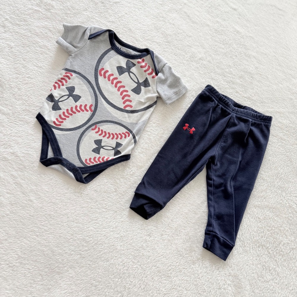 Under Armour Baby Boys Baseball Bodysuit and‎ Pants Set Gray Navy 6/9M